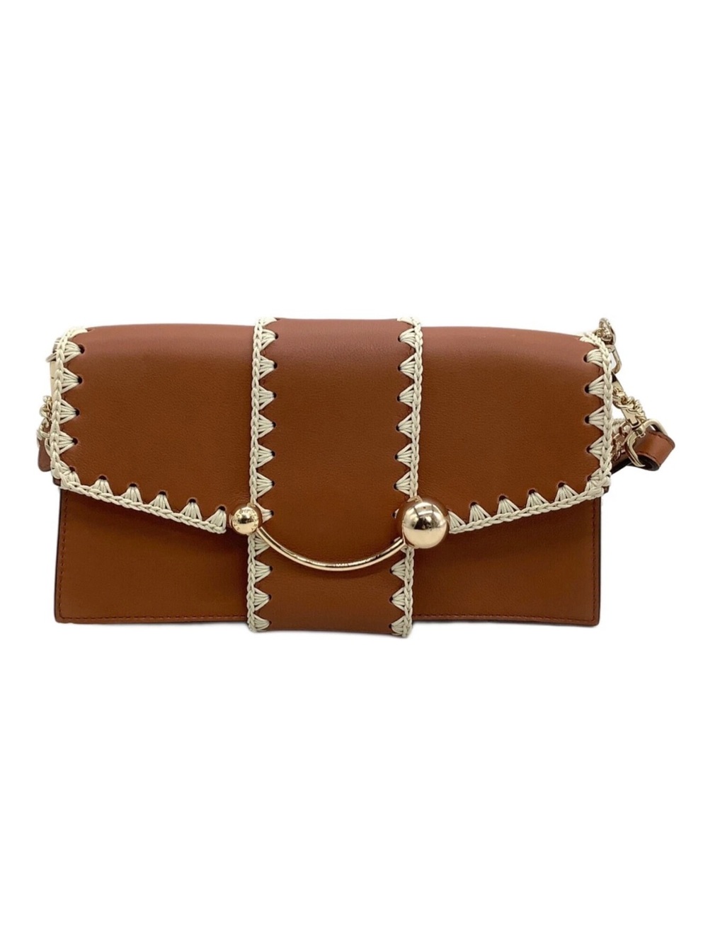 Strathberry Brown Leather Crossbody with Gold Accents